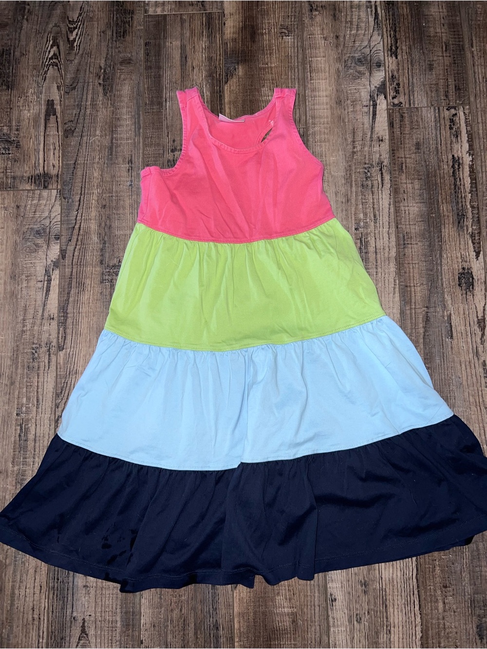 Hanna Andersson Colorblock Tiered Maxi Dress - Pink, Lime, Light Blue, Navy